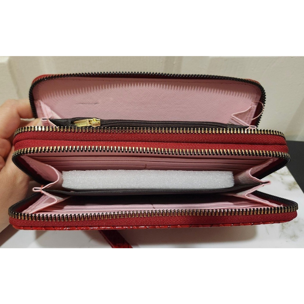Braided Pattern Glossy Wallet In Red - Picture 5 of 6